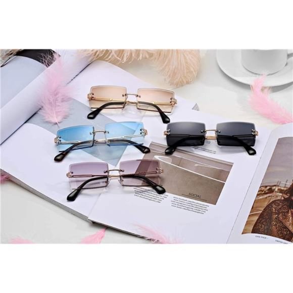Rectangle Sunglasses for Men/Women Small Rimless Square Shade Eyewear Summer - Picture 6 of 6